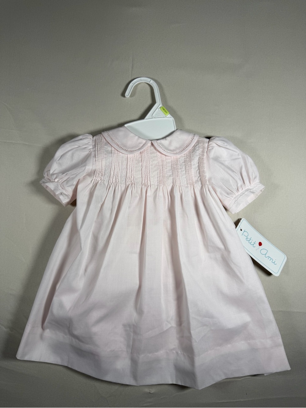 Ami Pale Pink Smocked Puff Sleeve Dress With Matching Bonnet and Bloomers